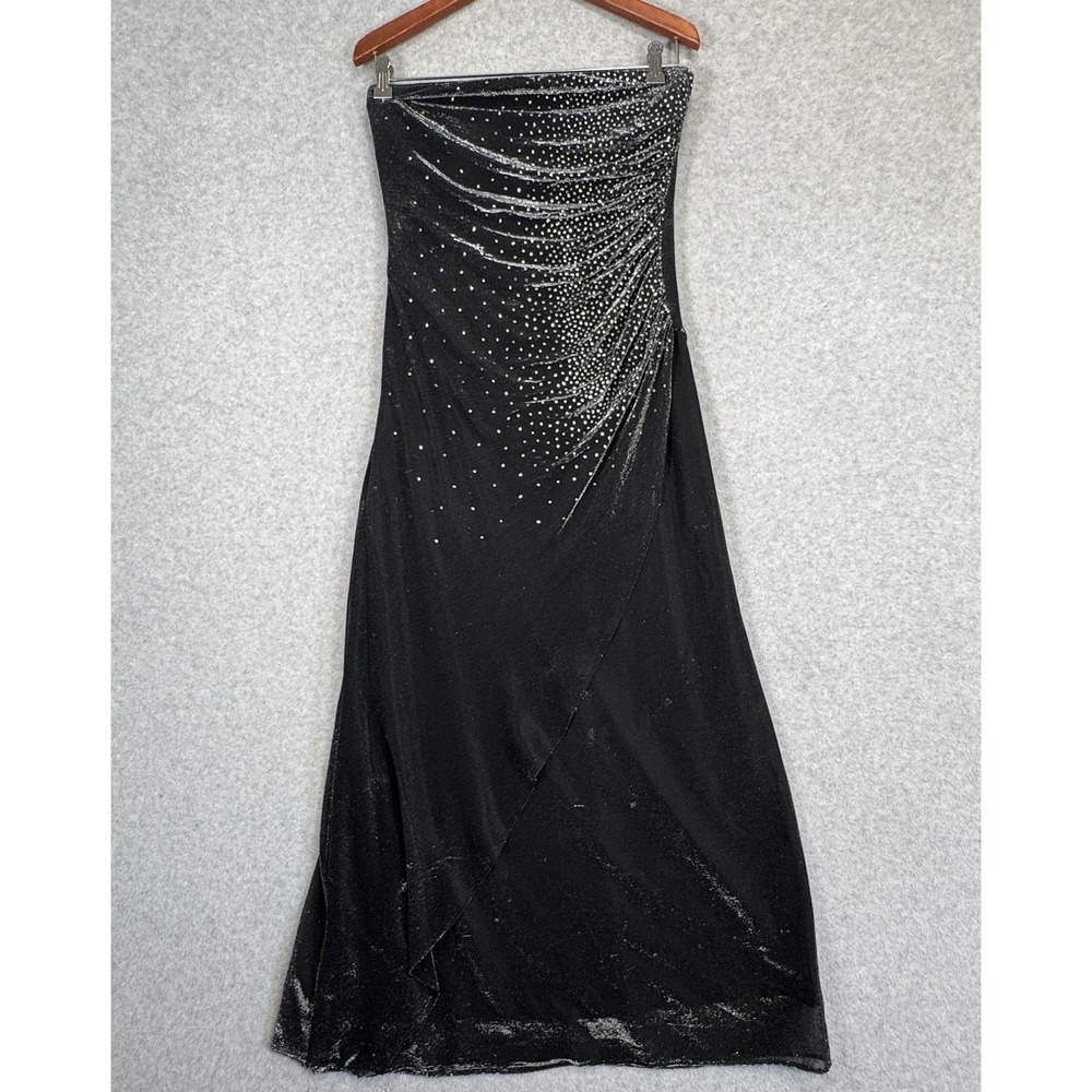 Jump Apparel VTG 80s 90s XS‎ S Strapless Gown Black Metallic Rhinestone Whimsy